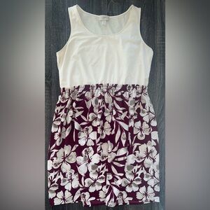 LOFT Cream and Burgundy Floral Mini Dress | Size Large